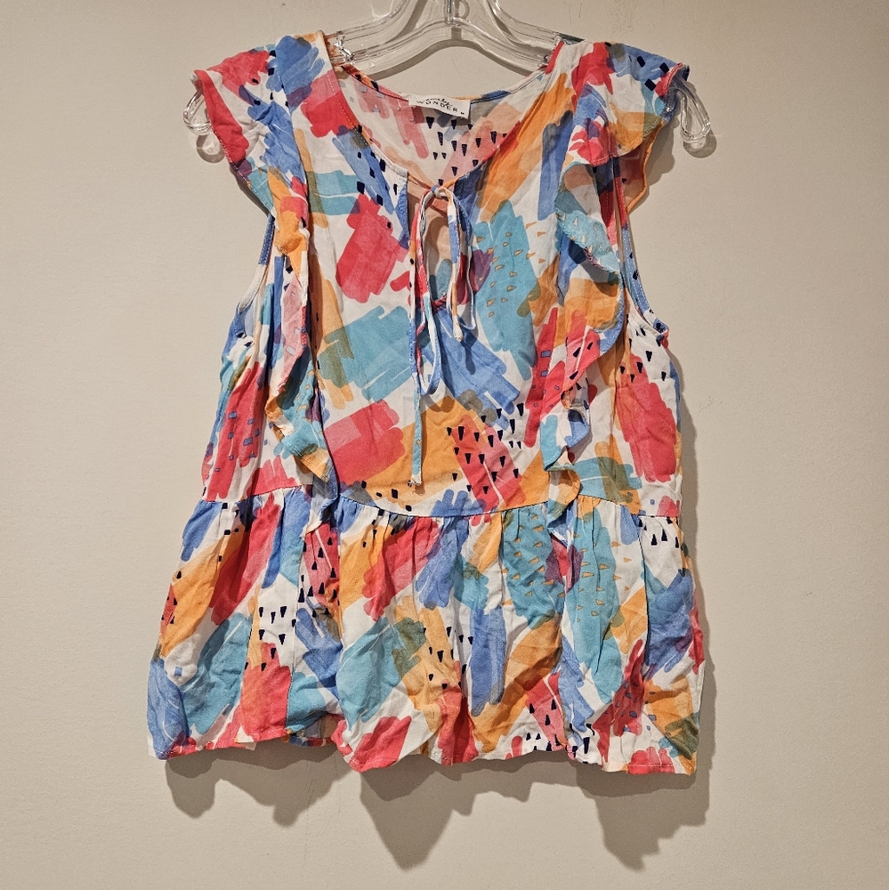 Emily Wonder Colorful Abstract Print Women's Top, Size Medium